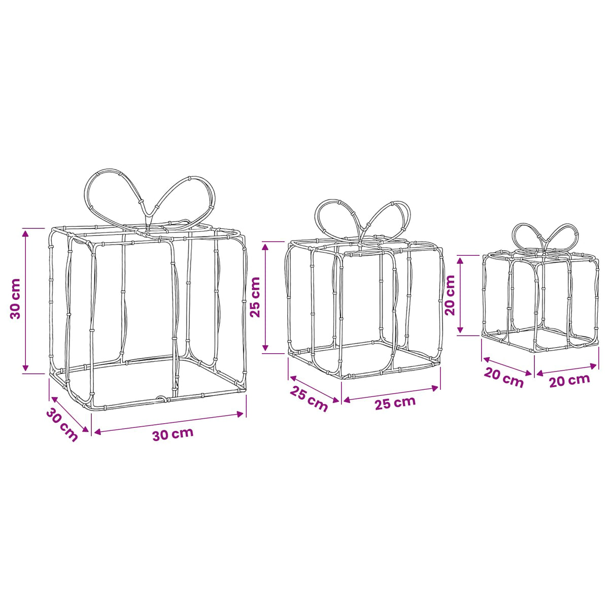 Christmas Lighted Gift Boxes LOVIISA 3 pcs 360 LEDs Cold White