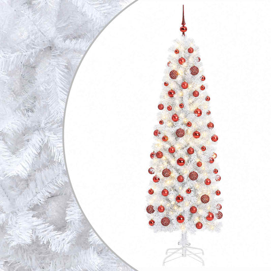 Artificial Slim Christmas Tree with Bauble 210 cm 300 LEDs Artificial Slim Christmas Tree with Bauble 210 cm 300 LEDs