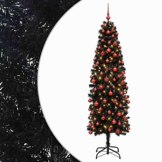 Artificial Slim Christmas Tree with Bauble 210 cm 300 LEDs Artificial Slim Christmas Tree with Bauble 210 cm 300 LEDs