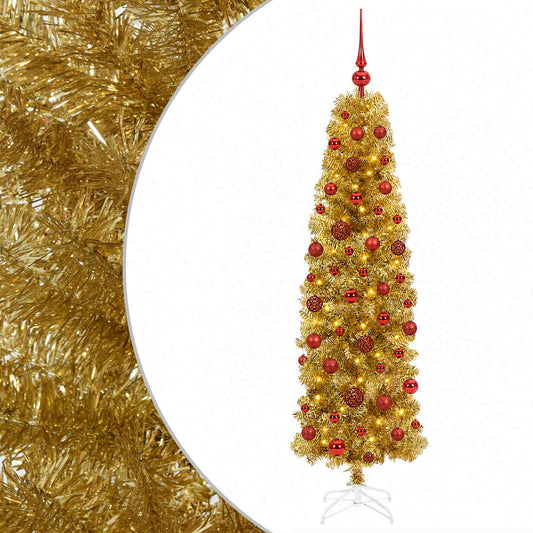 Artificial Slim Christmas Tree with Bauble 180 cm 300 LEDs Artificial Slim Christmas Tree with Bauble 180 cm 300 LEDs