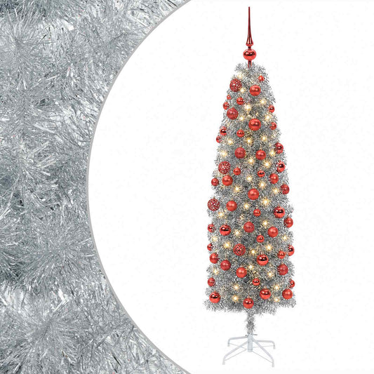 Artificial Slim Christmas Tree with Bauble 240 cm 300 LEDs Artificial Slim Christmas Tree with Bauble 240 cm 300 LEDs