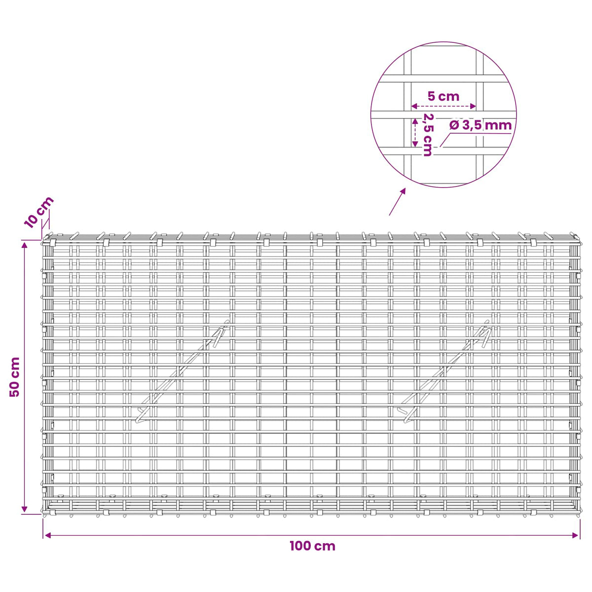 Gabion with 3.5 mm Wire and 5x2.5 cm Mesh 100x10x50 cm