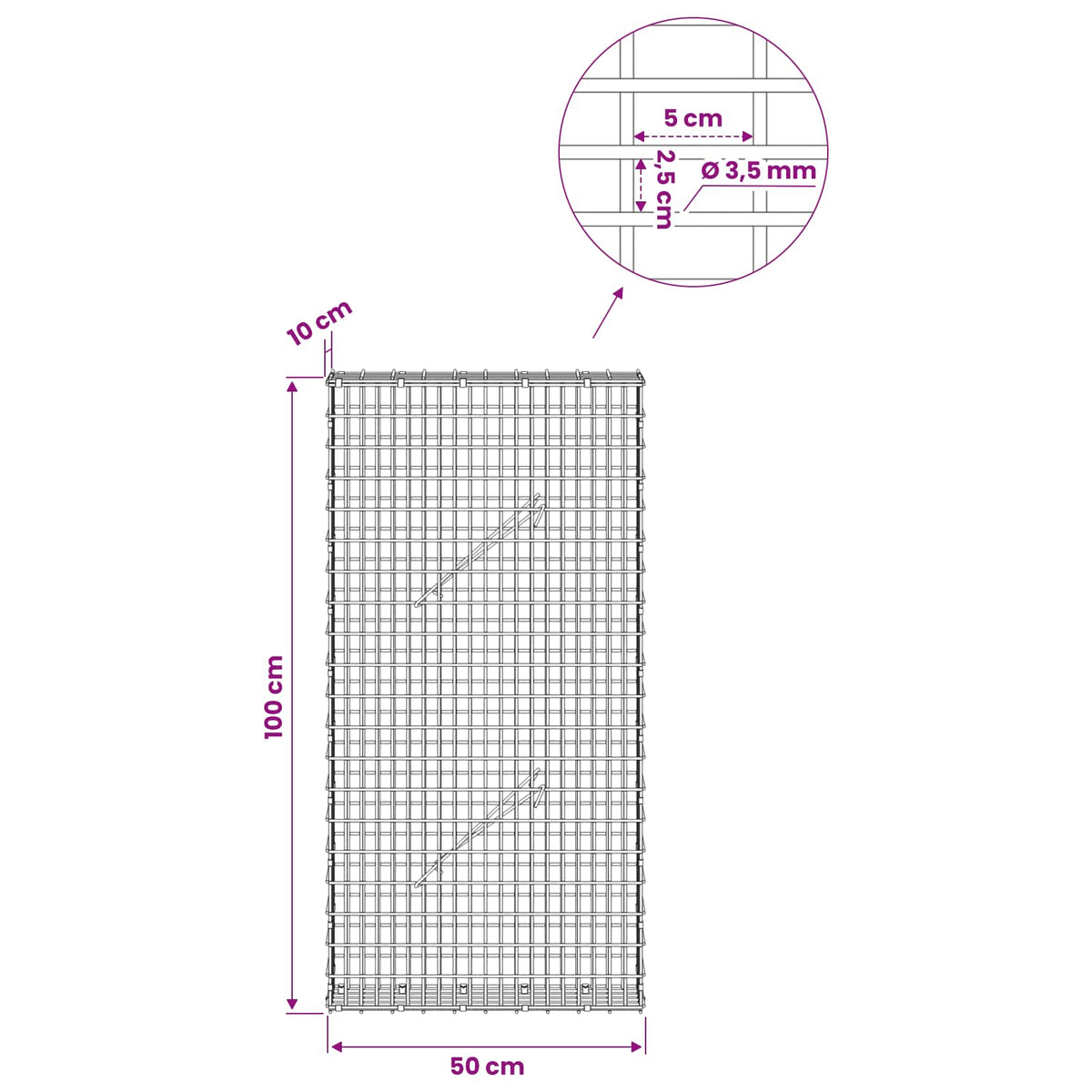 Gabion with 3.5 mm Wire and 5x2.5 cm Mesh 50x10x100 cm
