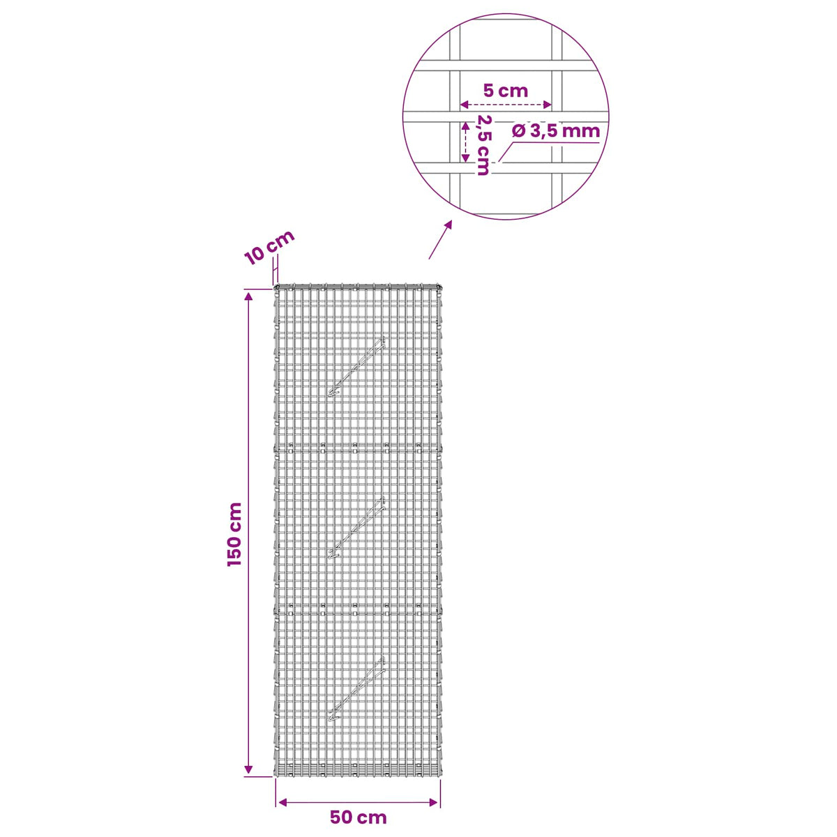 Gabion with 3.5 mm Wire and 5x2.5 cm Mesh 50x10x150 cm