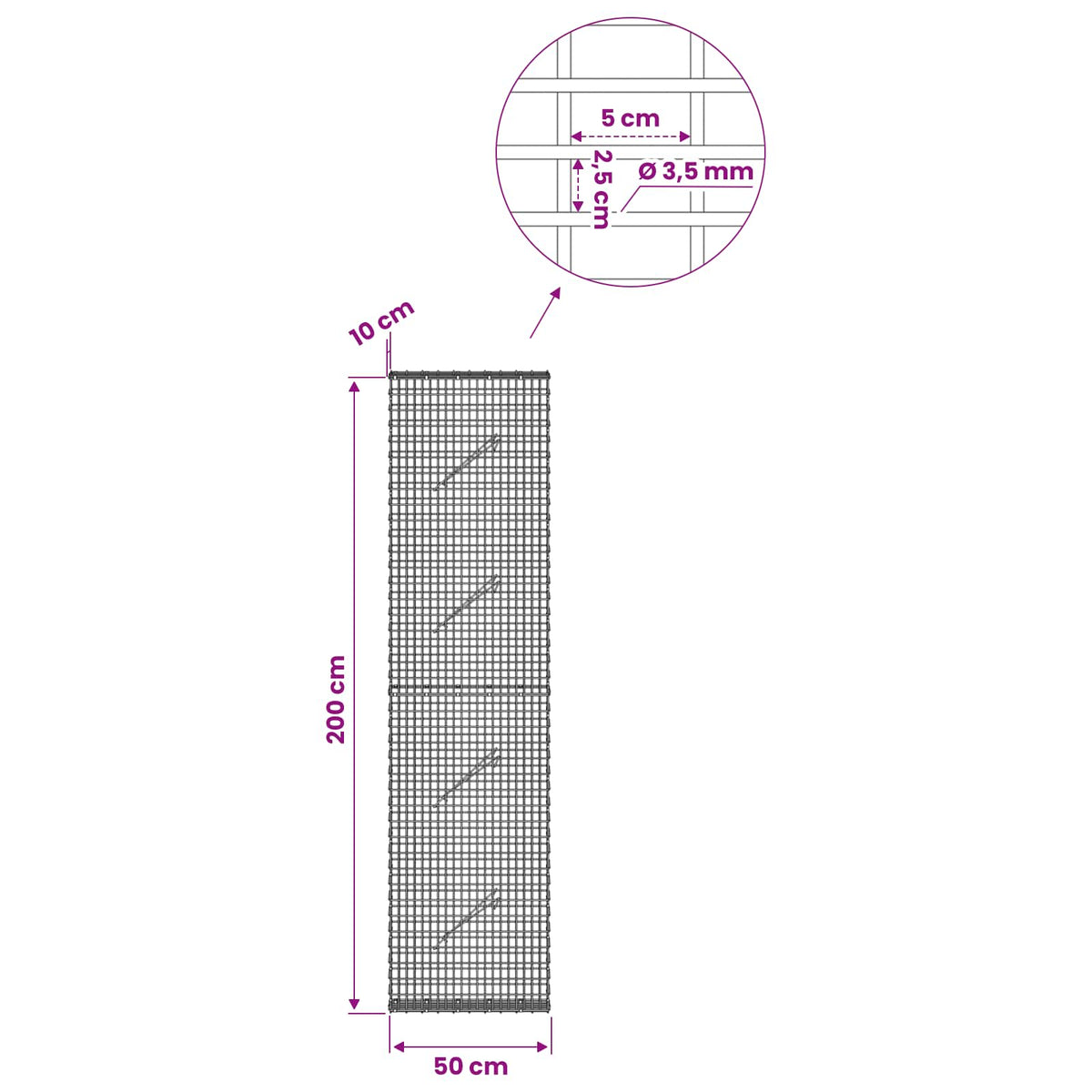 Gabion with 3.5 mm Wire and 5x2.5 cm Mesh 50x10x200 cm