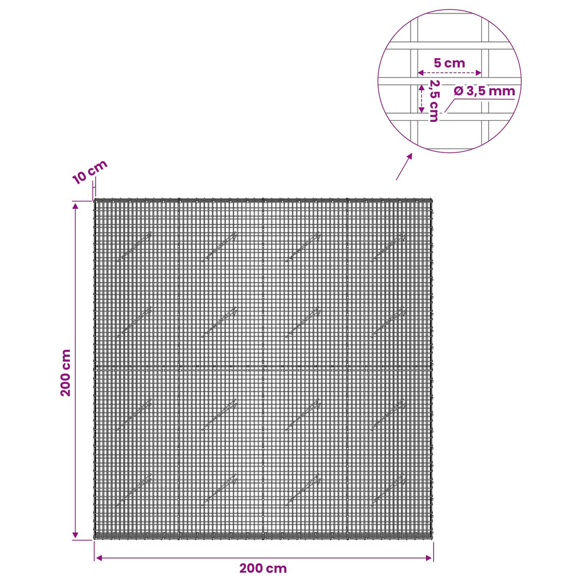 Gabion with 3.5 mm Wire and 5x2.5 cm Mesh 200x10x200 cm