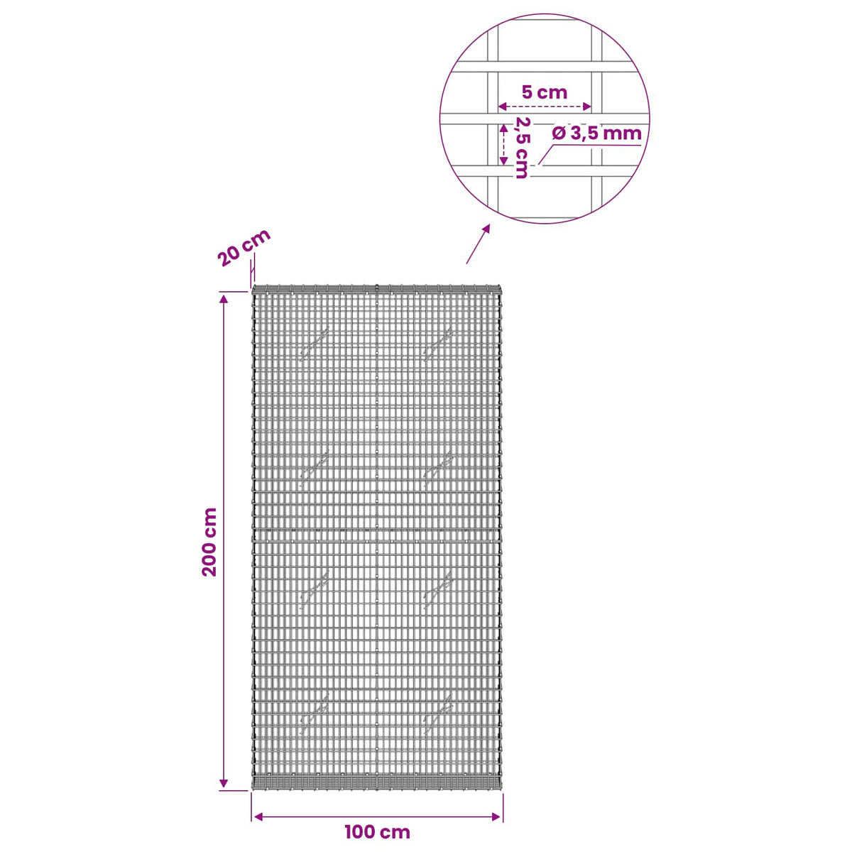 Gabion with 3.5 mm Wire and 5x2.5 cm Mesh 100x20x200 cm