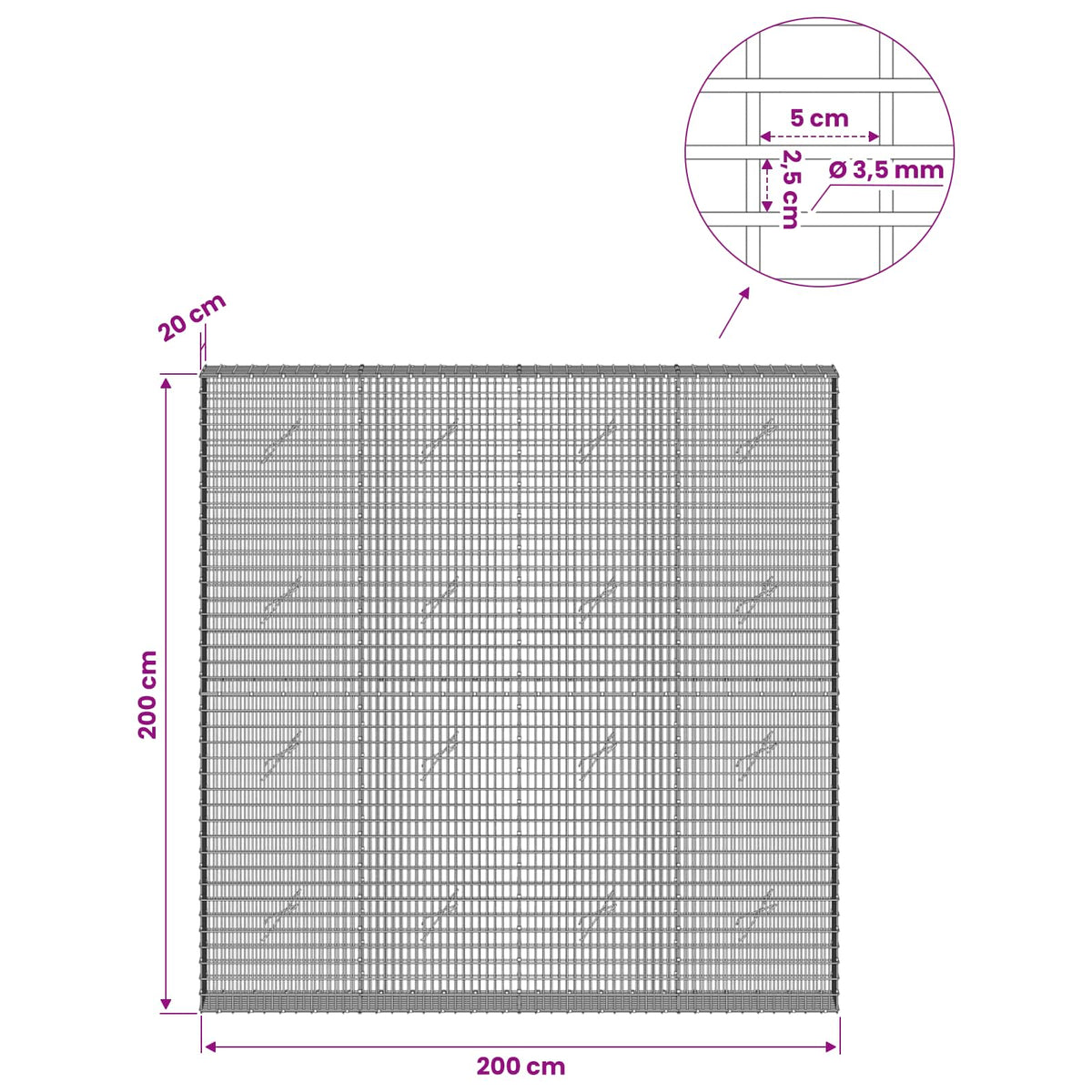 Gabion with 3.5 mm Wire and 5x2.5 cm Mesh 200x20x200 cm
