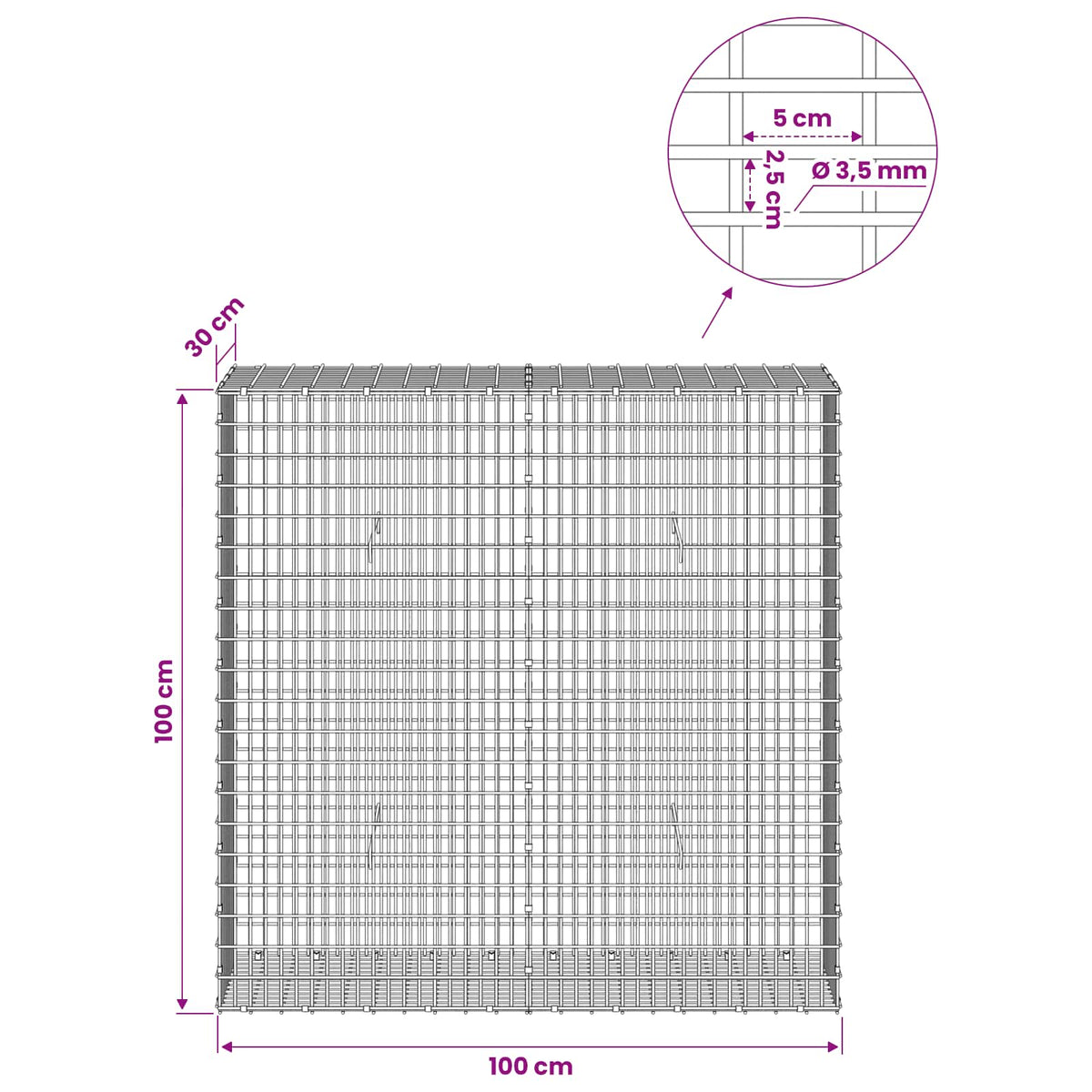 Gabion with 3.5 mm Wire and 5x2.5 cm Mesh 100x30x100 cm