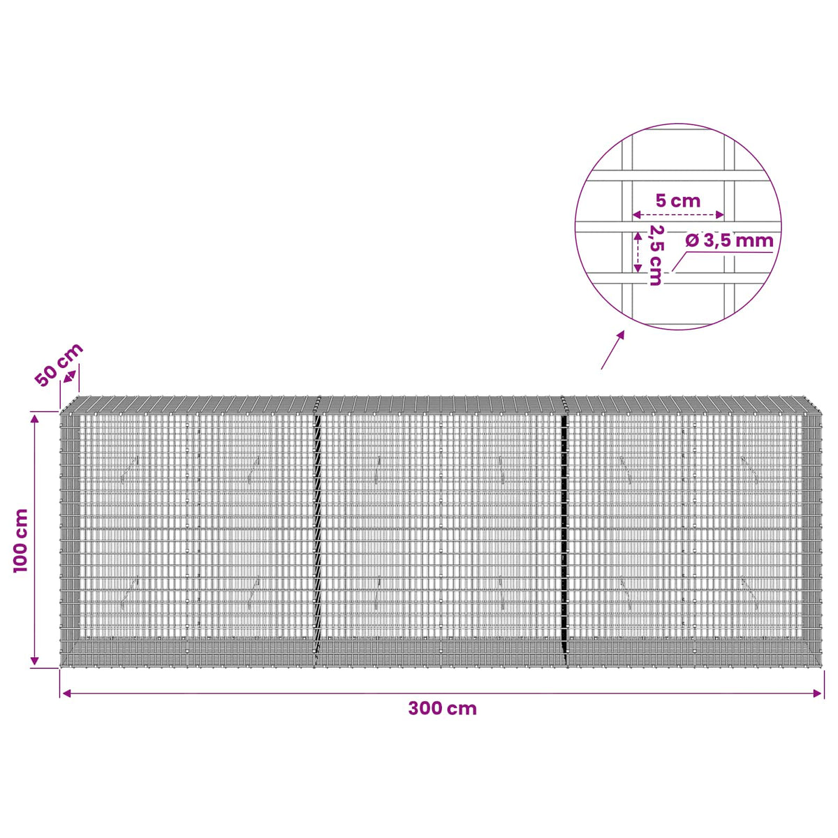 Gabion with 3.5 mm Wire and 5x2.5 cm Mesh 300x50x100 cm