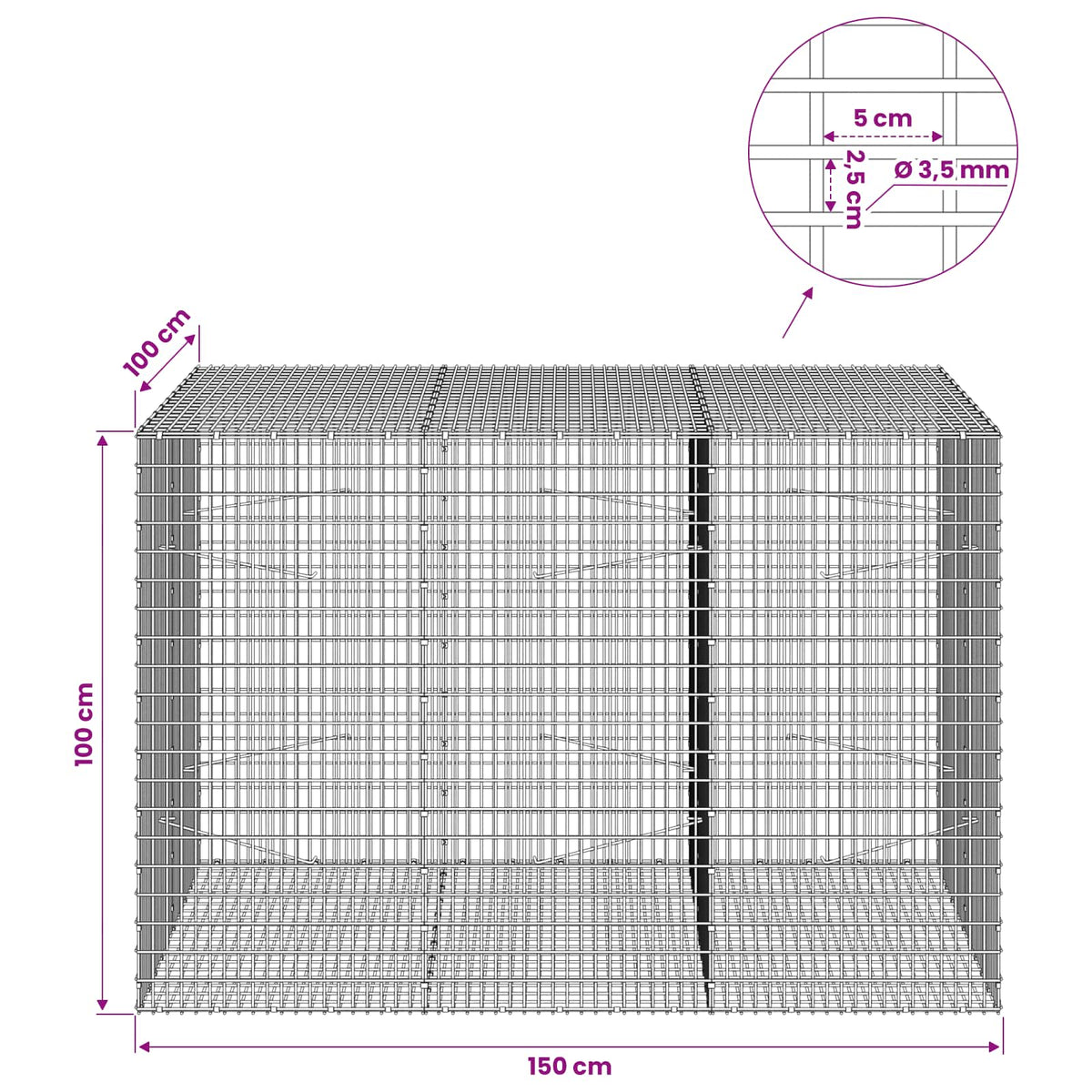 Gabion with 3.5 mm Wire and 5x2.5 cm Mesh 150x100x100 cm