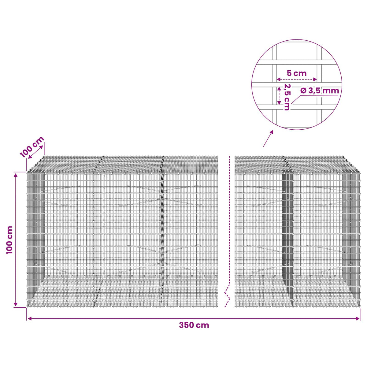 Gabion with 3.5 mm Wire and 5x2.5 cm Mesh 350x100x100 cm