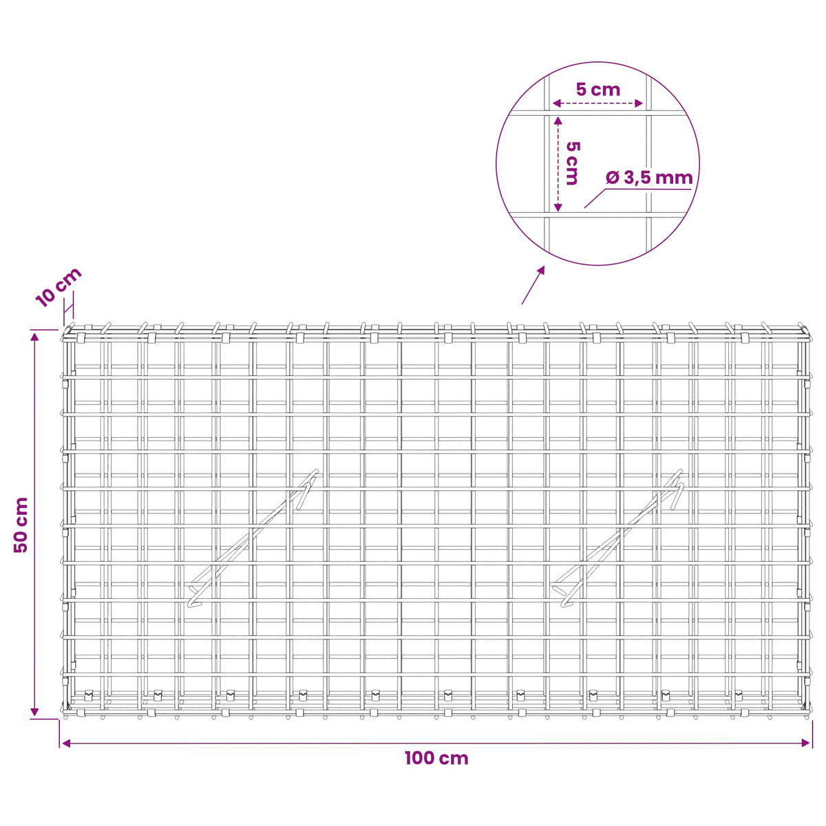 Gabion with 3.5 mm Wire and 5x5 cm Mesh 100x10x50 cm