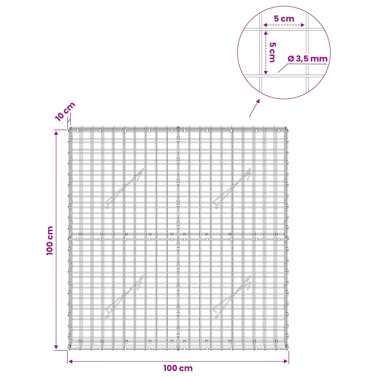 Gabion with 3.5 mm Wire and 5x5 cm Mesh 100x10x100 cm