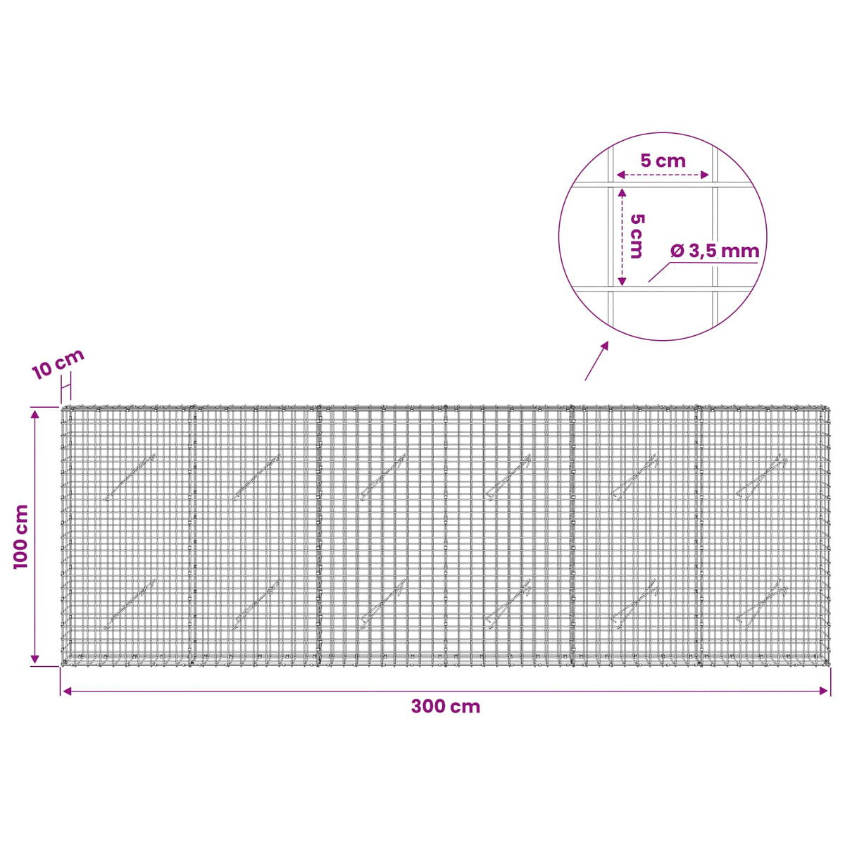 Gabion with 3.5 mm Wire and 5x5 cm Mesh 300x10x100 cm