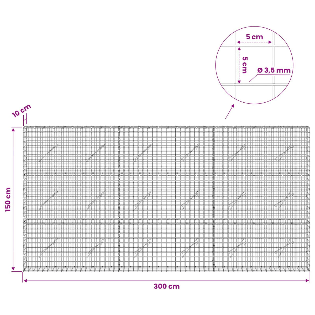 Gabion with 3.5 mm Wire and 5x5 cm Mesh 300x10x150 cm