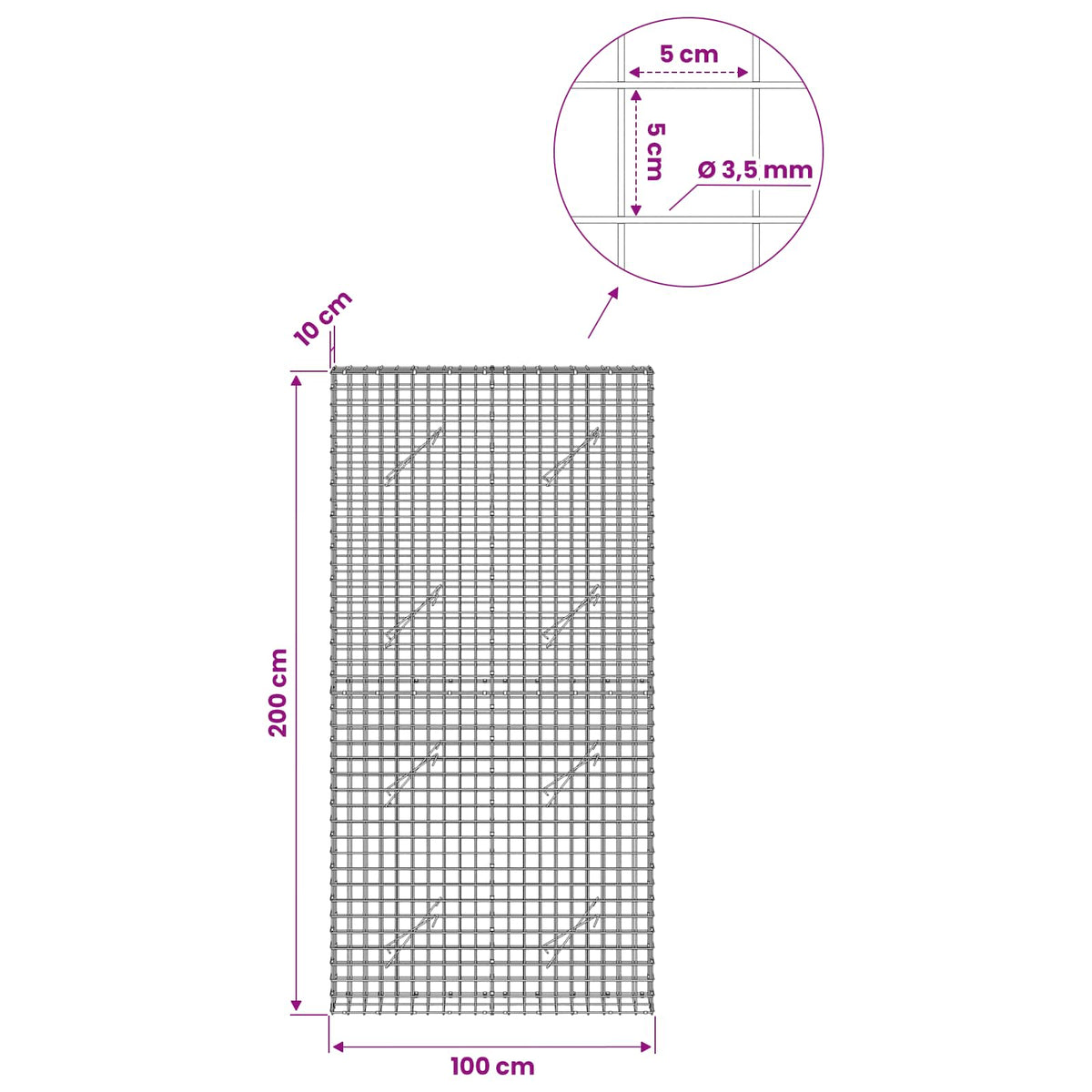 Gabion with 3.5 mm Wire and 5x5 cm Mesh 100x10x200 cm