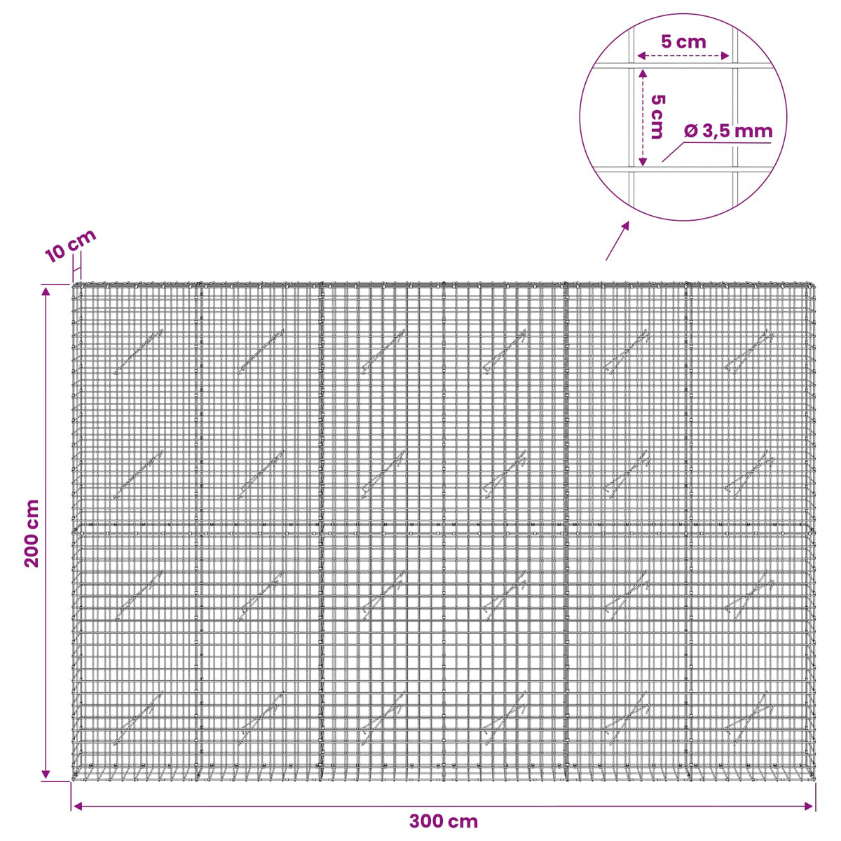 Gabion with 3.5 mm Wire and 5x5 cm Mesh 300x10x200 cm