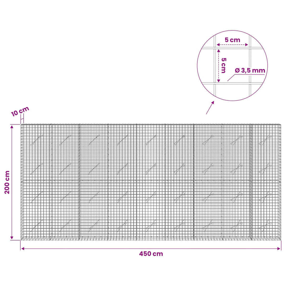 Gabion with 3.5 mm Wire and 5x5 cm Mesh 450x10x200 cm