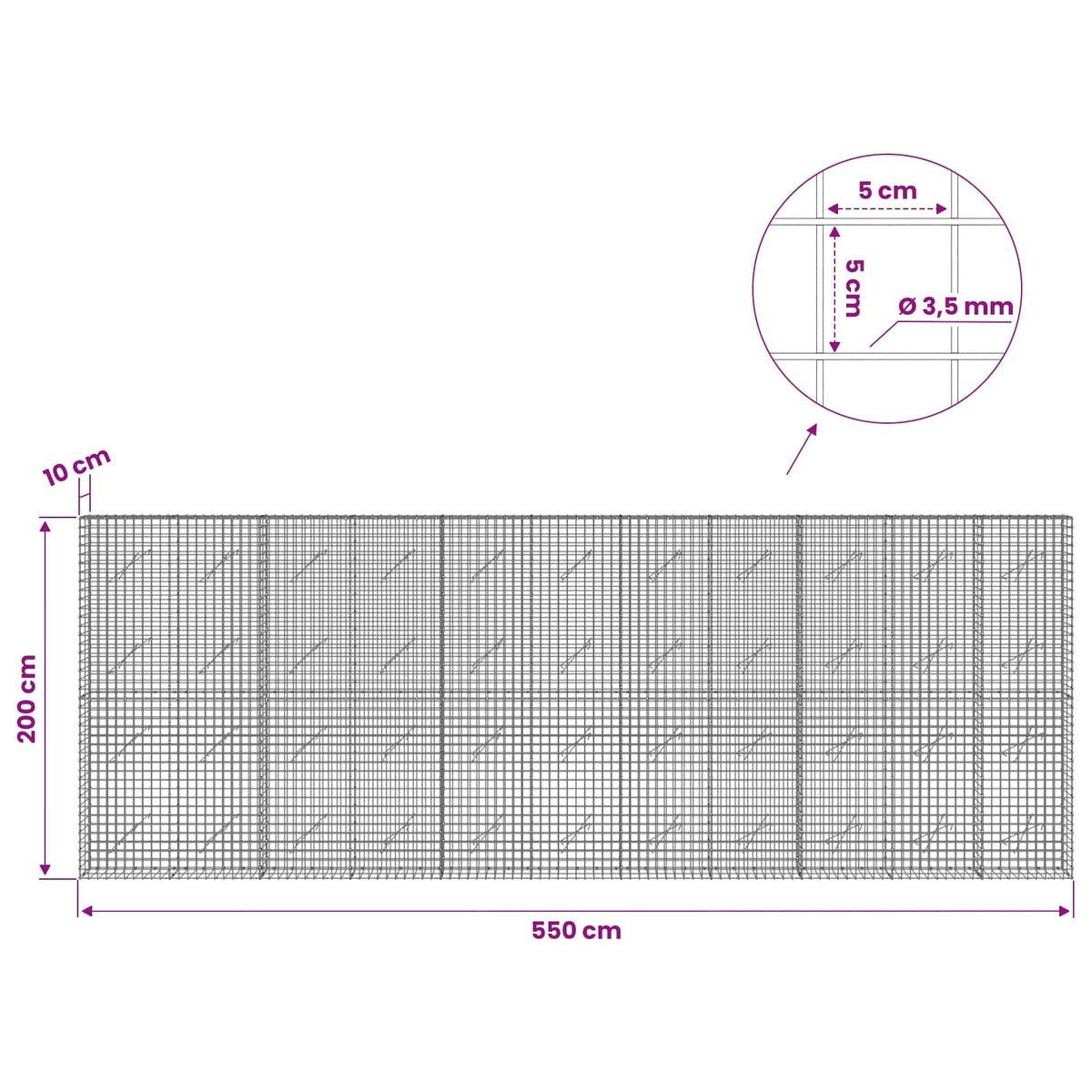 Gabion with 3.5 mm Wire and 5x5 cm Mesh 550x10x200 cm