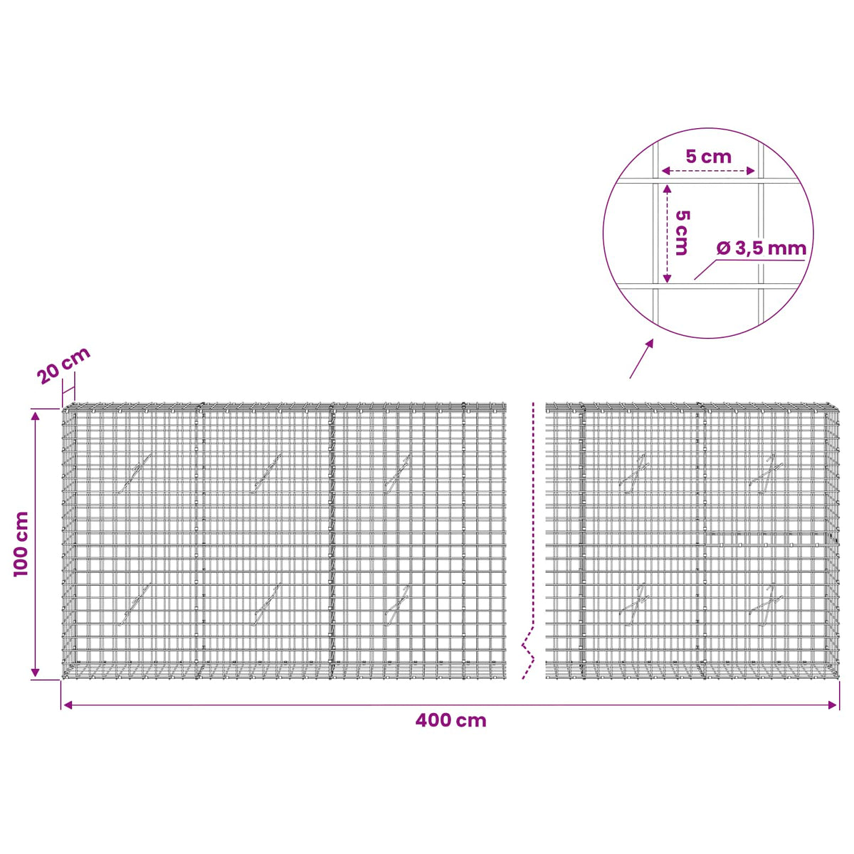 Gabion with 3.5 mm Wire and 5x5 cm Mesh 400x20x100 cm