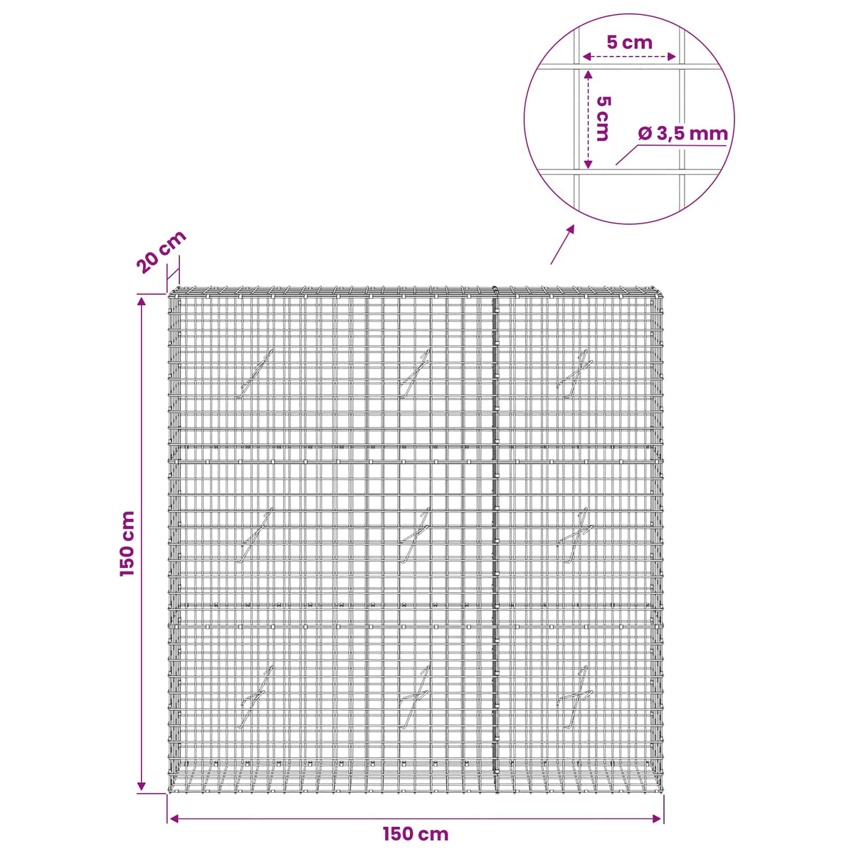 Gabion with 3.5 mm Wire and 5x5 cm Mesh 150x20x150 cm