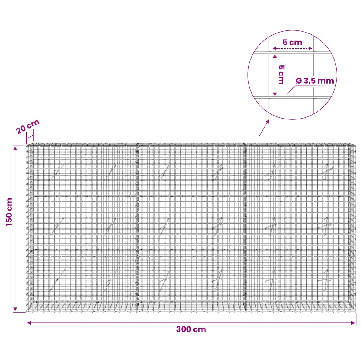Gabion with 3.5 mm Wire and 5x5 cm Mesh 300x20x150 cm