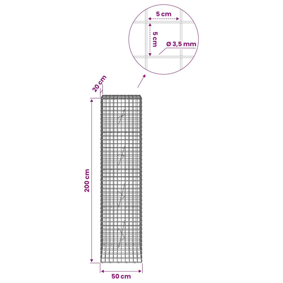 Gabion with 3.5 mm Wire and 5x5 cm Mesh 50x20x200 cm