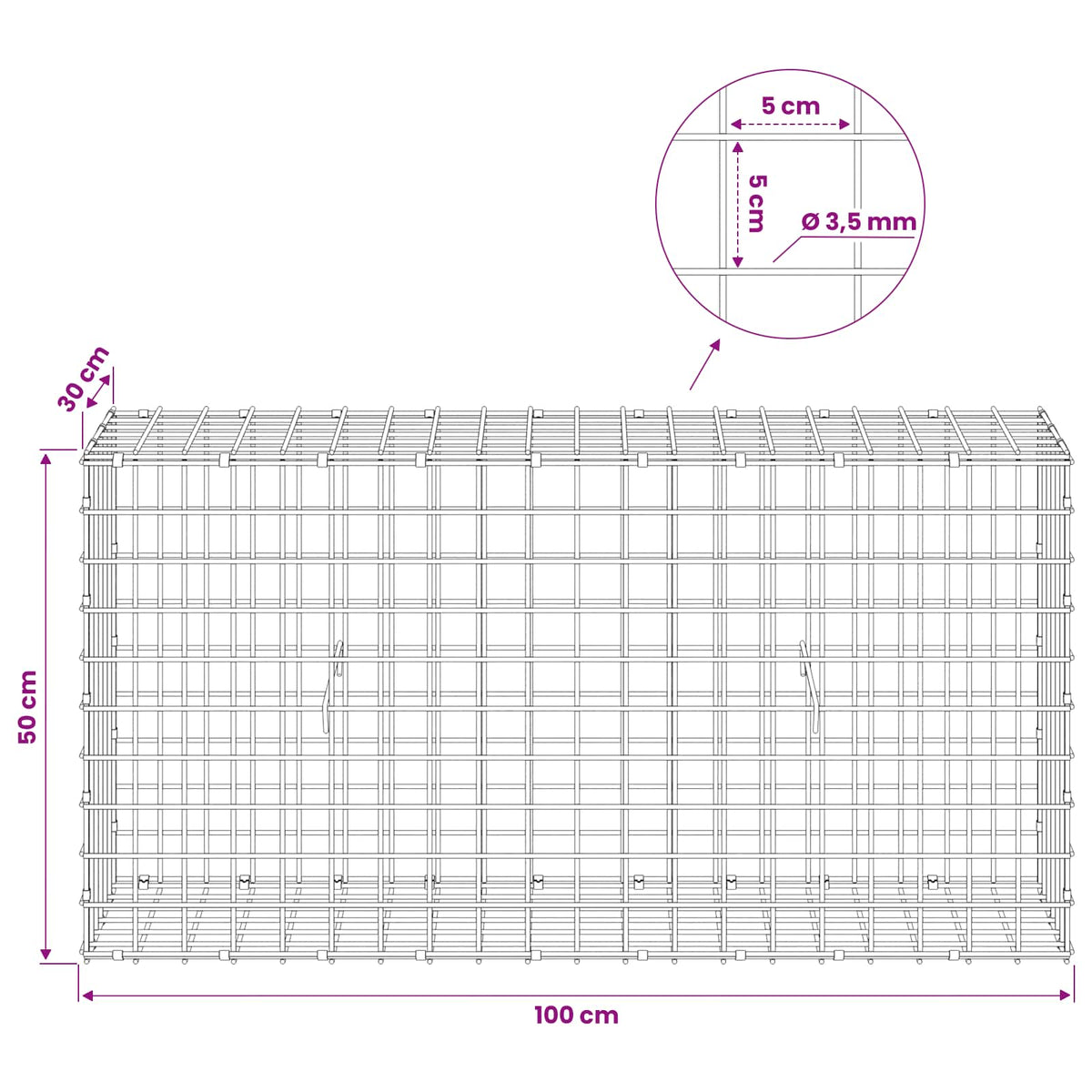 Gabion with 3.5 mm Wire and 5x5 cm Mesh 100x30x50 cm