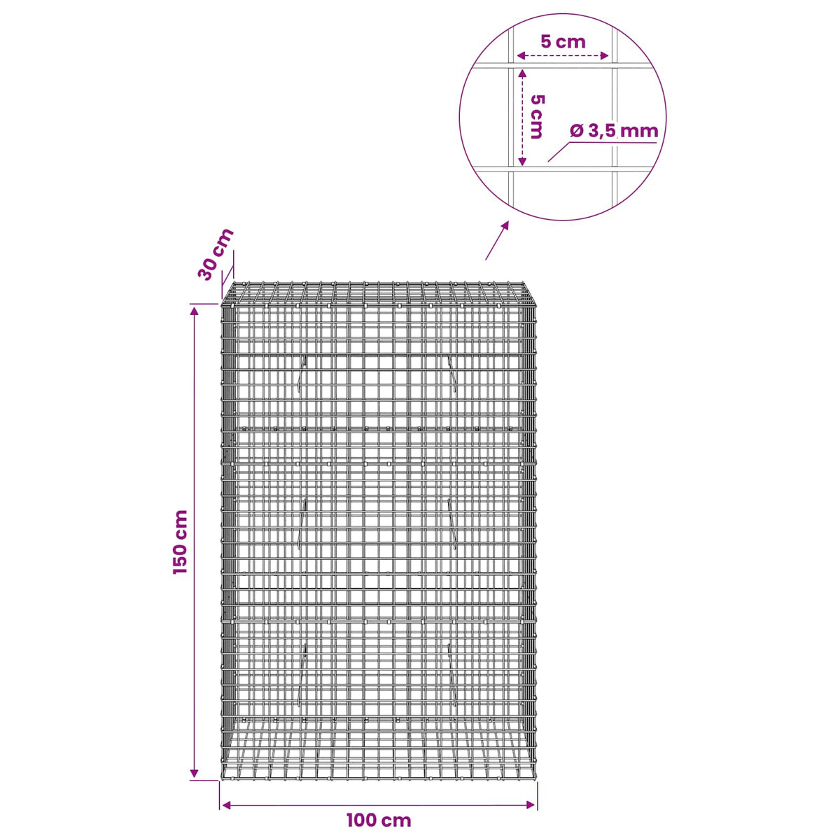 Gabion with 3.5 mm Wire and 5x5 cm Mesh 100x30x150 cm