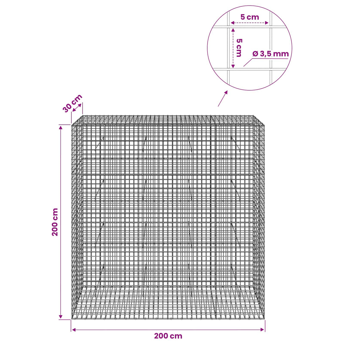 Gabion with 3.5 mm Wire and 5x5 cm Mesh 200x30x200 cm