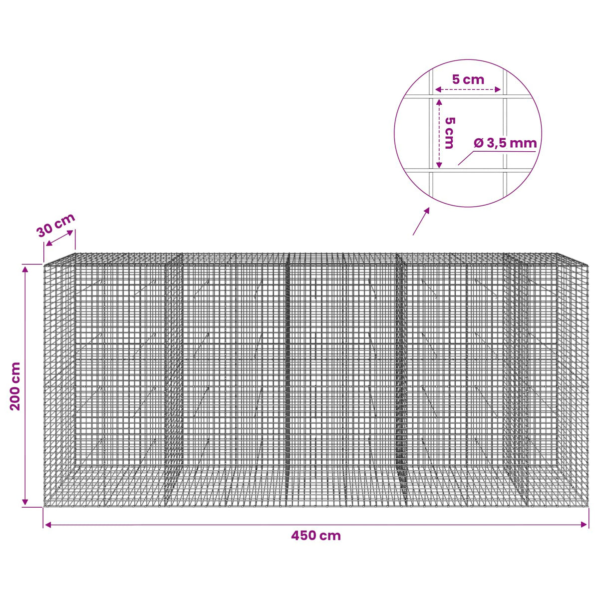 Gabion with 3.5 mm Wire and 5x5 cm Mesh 450x30x200 cm