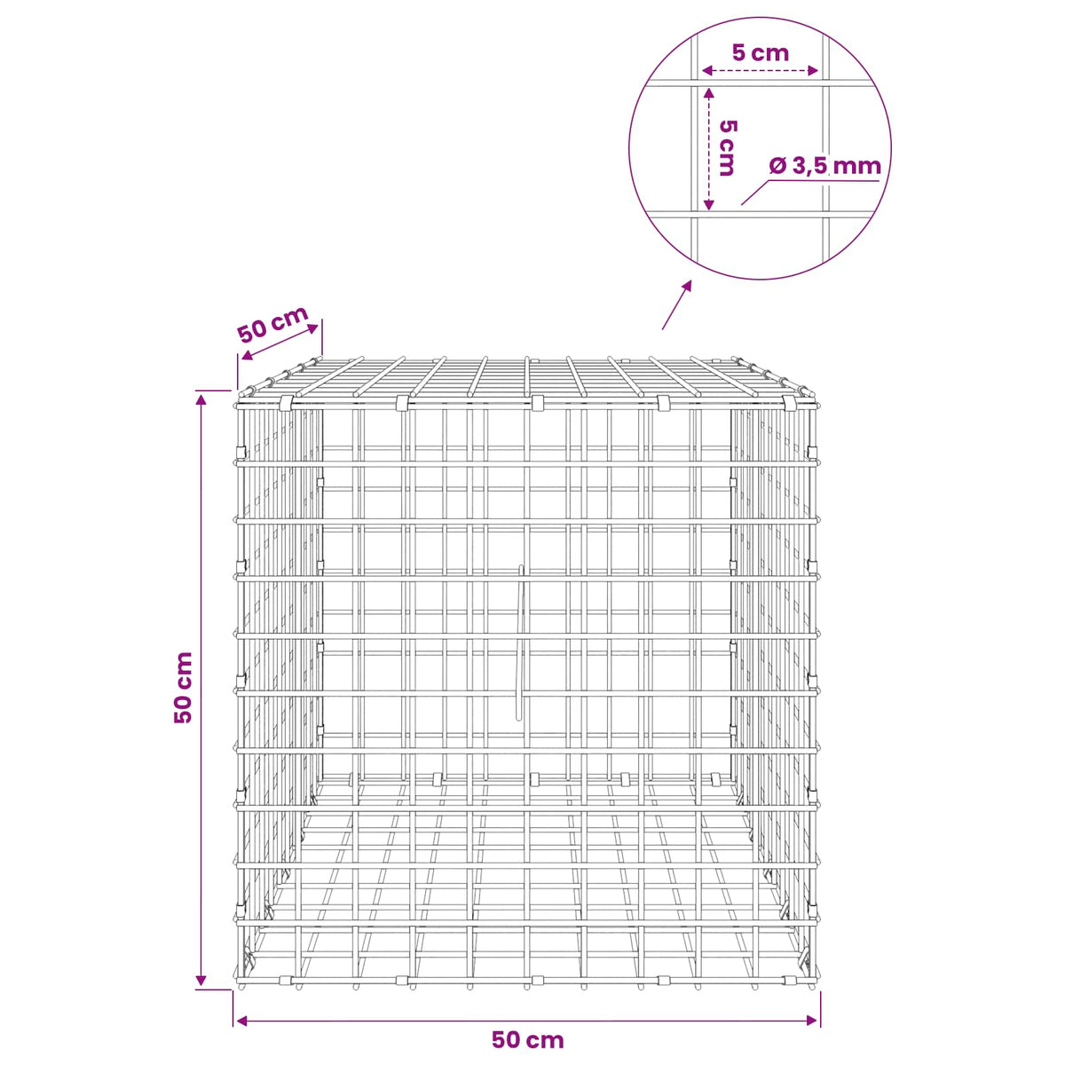 Gabion with 3.5 mm Wire and 5x5 cm Mesh 50x50x50 cm