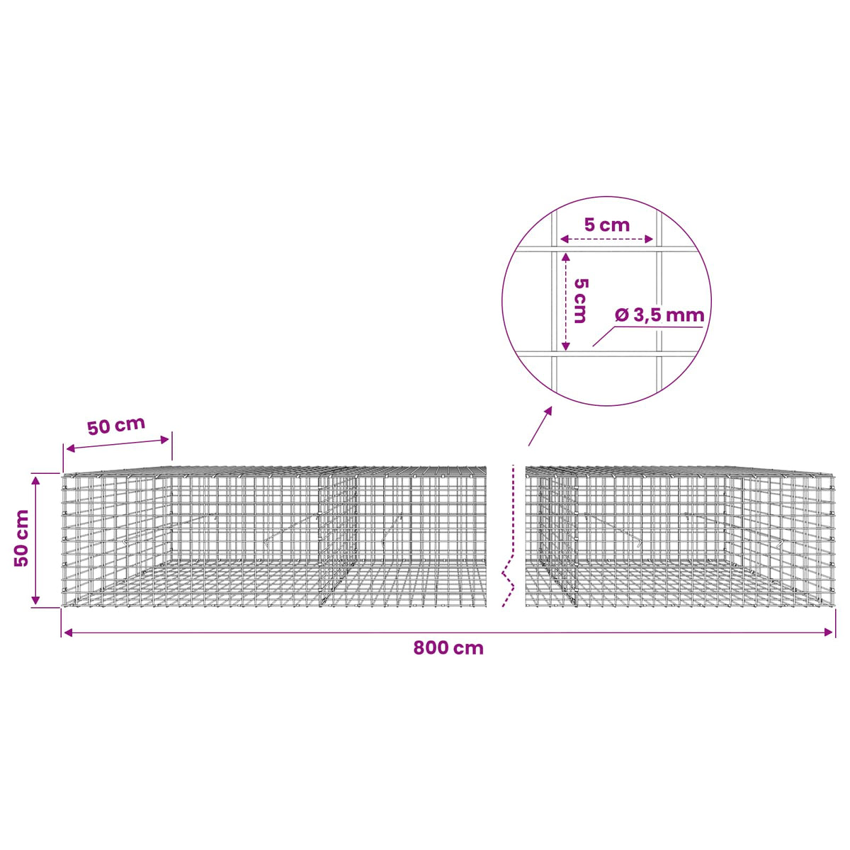 Gabion with 3.5 mm Wire and 5x5 cm Mesh 800x50x50 cm