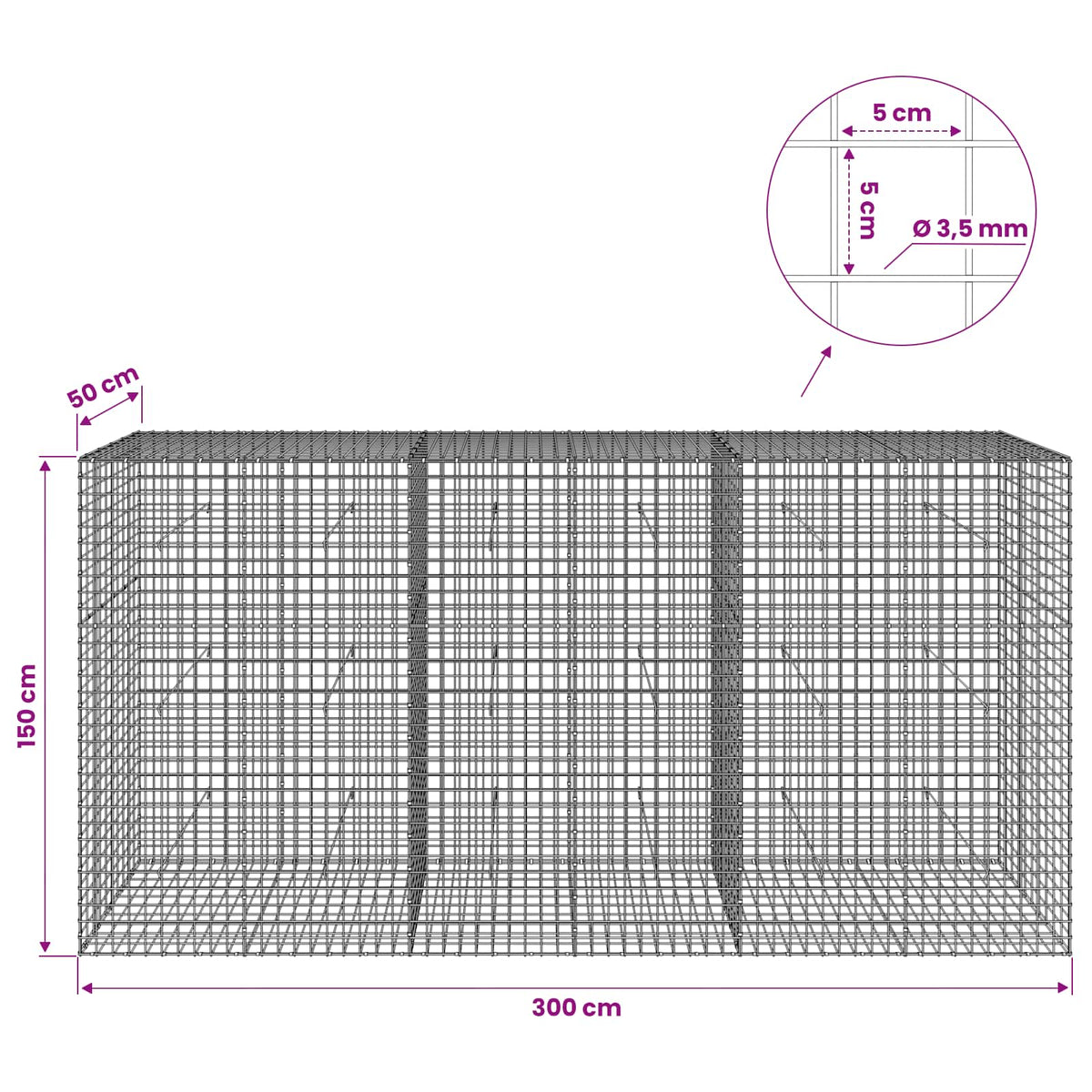 Gabion with 3.5 mm Wire and 5x5 cm Mesh 300x50x150 cm