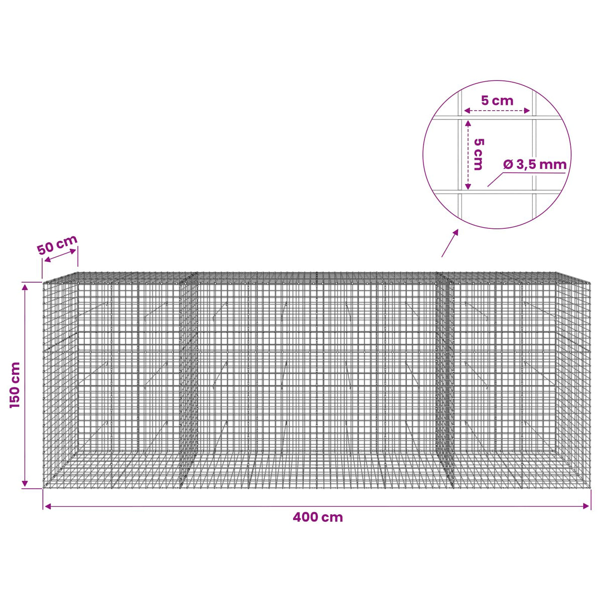 Gabion with 3.5 mm Wire and 5x5 cm Mesh 400x50x150 cm