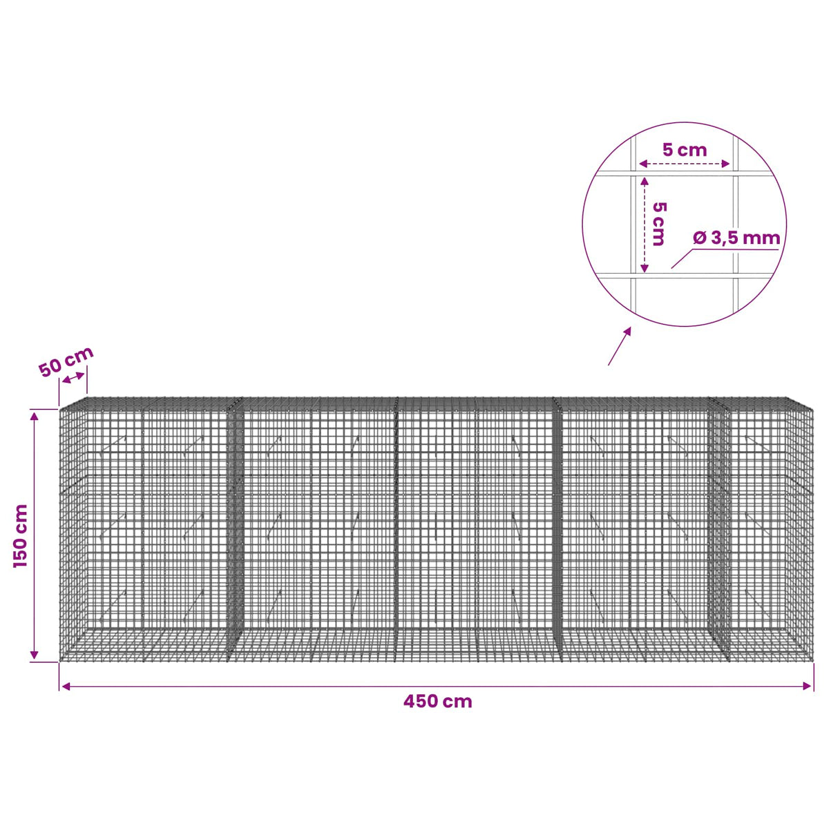 Gabion with 3.5 mm Wire and 5x5 cm Mesh 450x50x150 cm