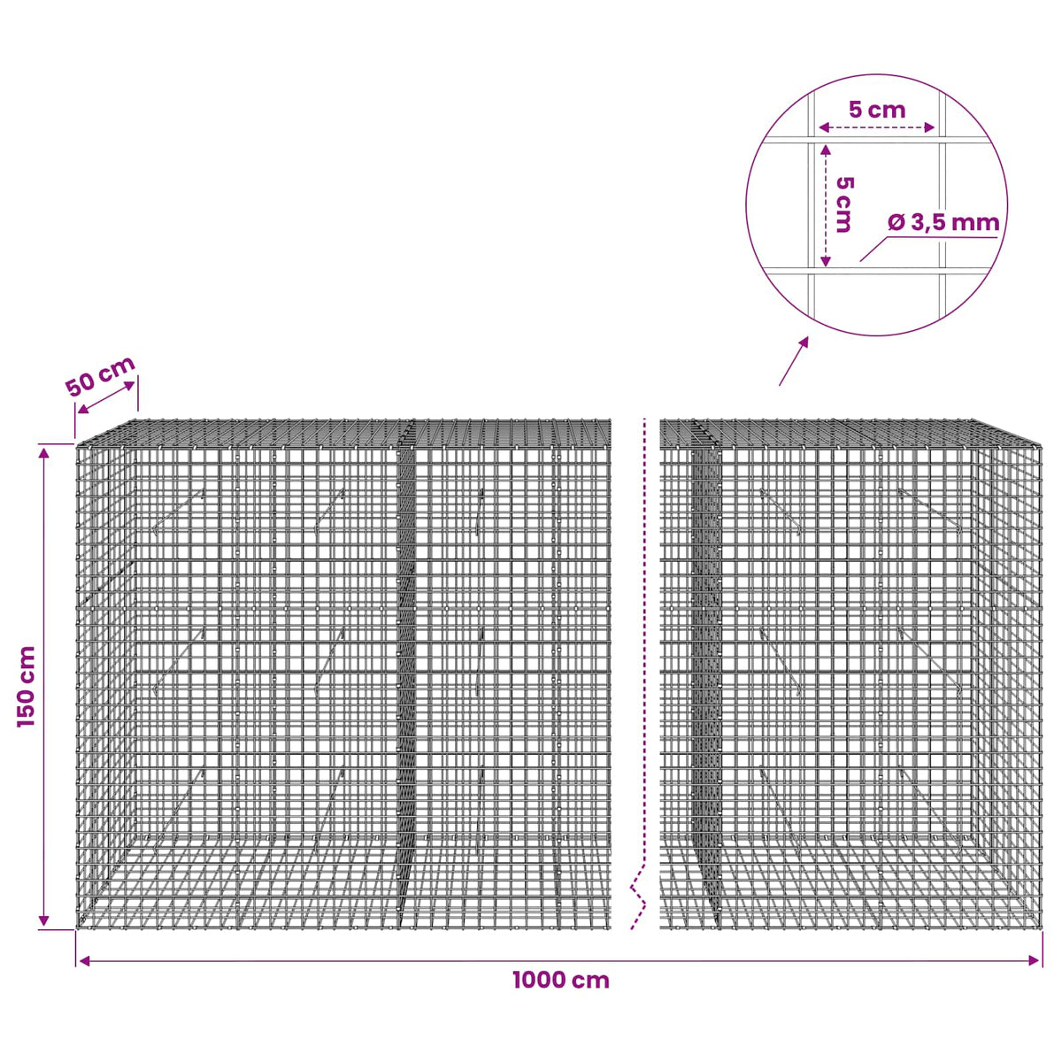 Gabion with 3.5 mm Wire and 5x5 cm Mesh 1000x50x150 cm