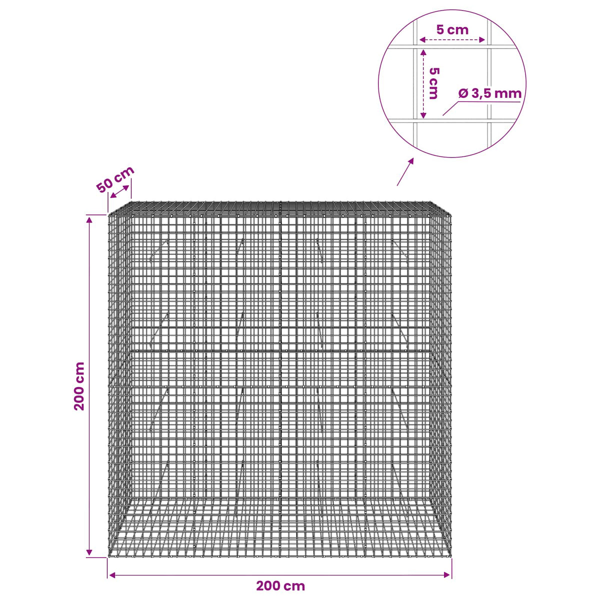 Gabion with 3.5 mm Wire and 5x5 cm Mesh 200x50x200 cm