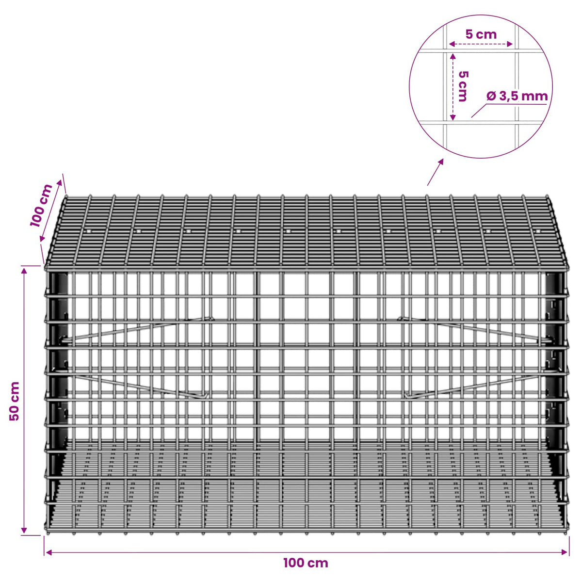 Gabion with 3.5 mm Wire and 5x5 cm Mesh 100x100x50 cm