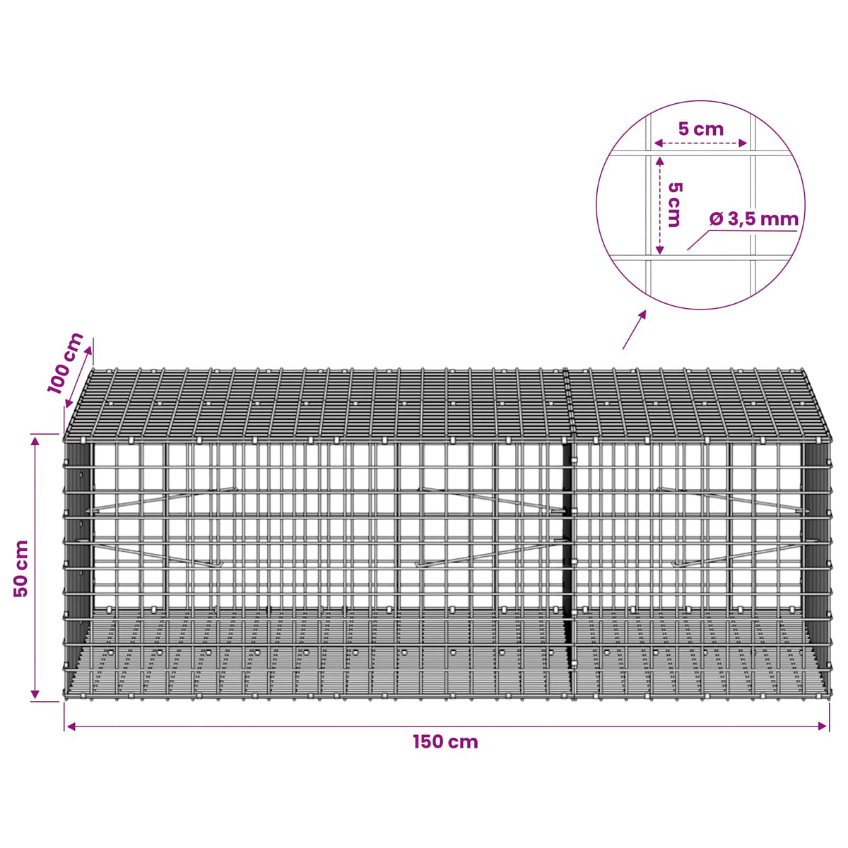 Gabion with 3.5 mm Wire and 5x5 cm Mesh 150x100x50 cm