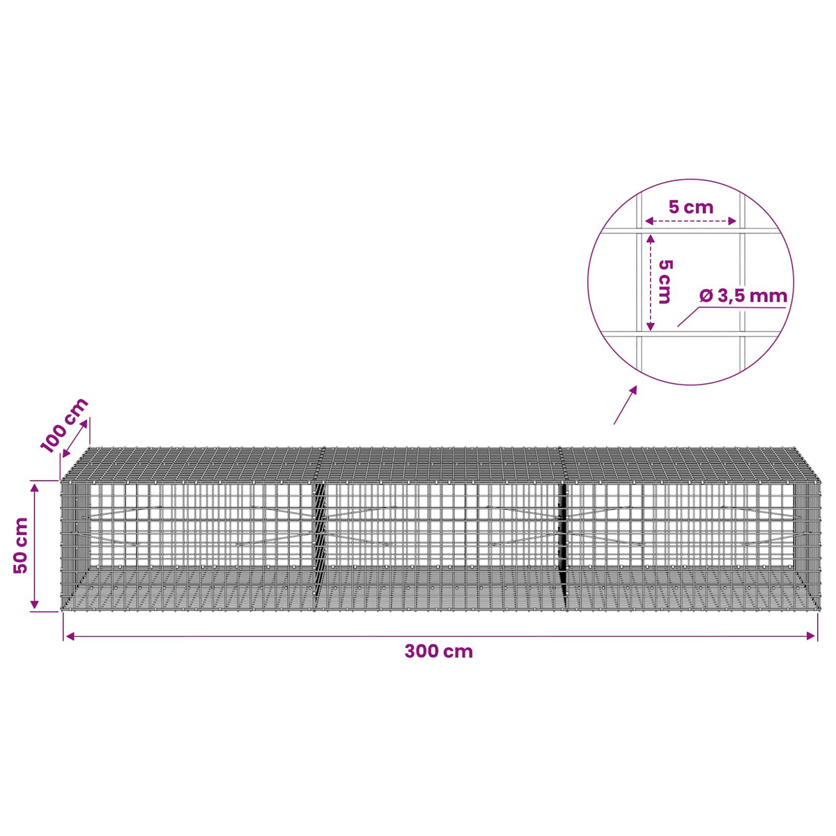 Gabion with 3.5 mm Wire and 5x5 cm Mesh 300x100x50 cm