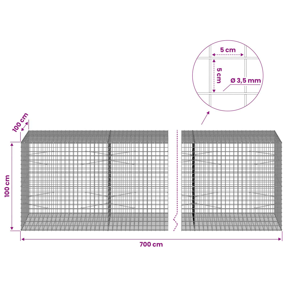 Gabion with 3.5 mm Wire and 5x5 cm Mesh 700x100x100 cm