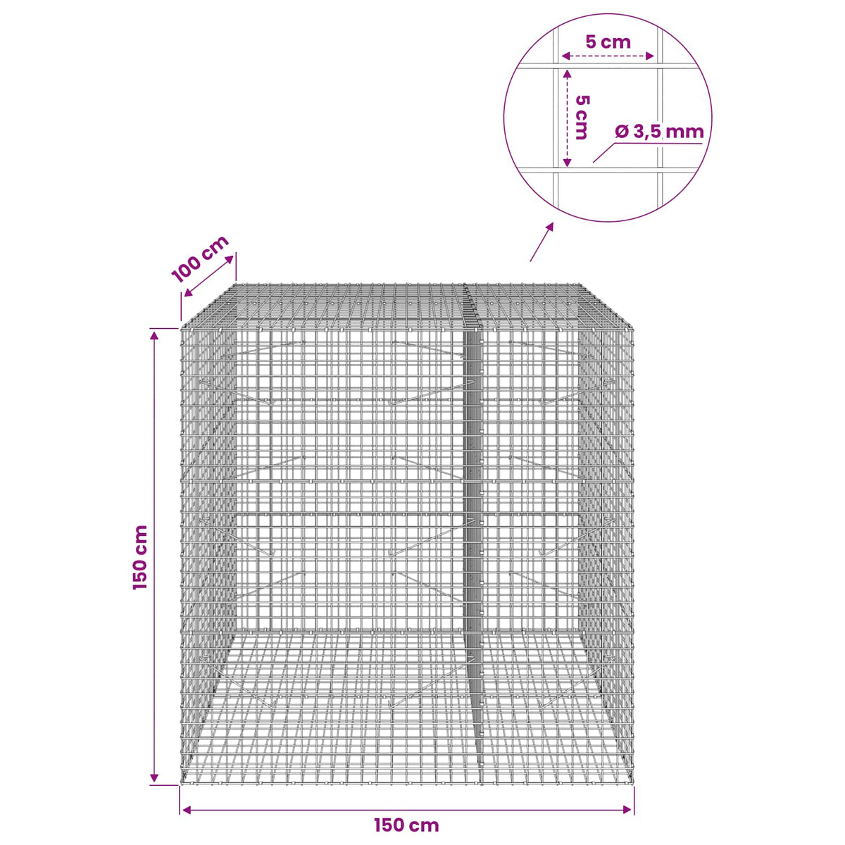 Gabion with 3.5 mm Wire and 5x5 cm Mesh 150x100x150 cm