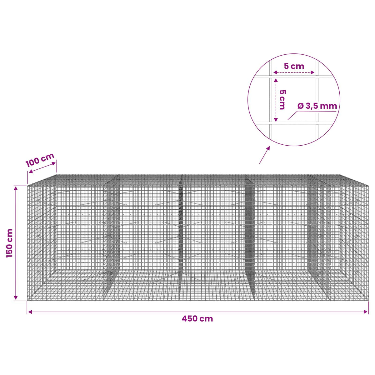 Gabion with 3.5 mm Wire and 5x5 cm Mesh 450x100x150 cm