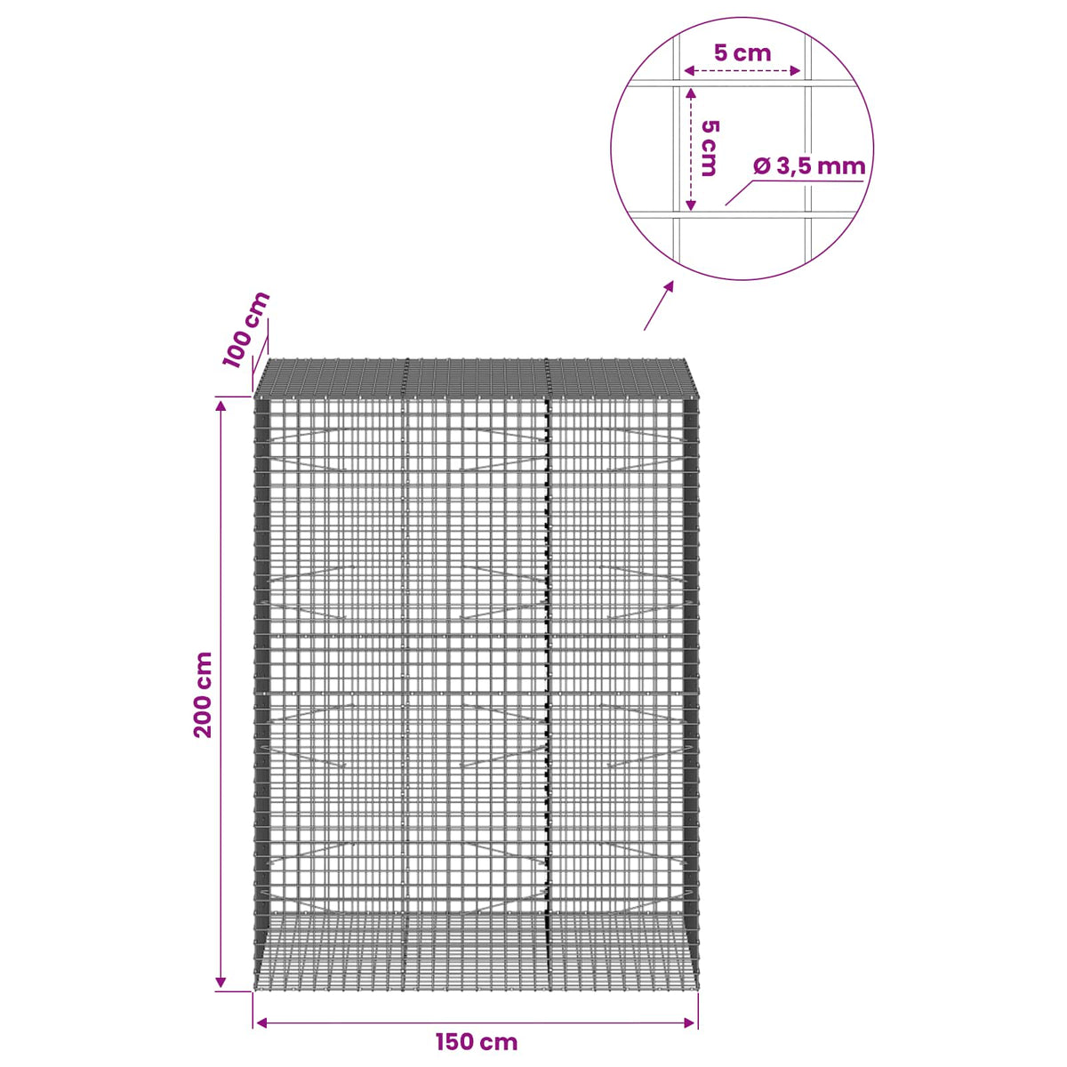 Gabion with 3.5 mm Wire and 5x5 cm Mesh 150x100x200 cm