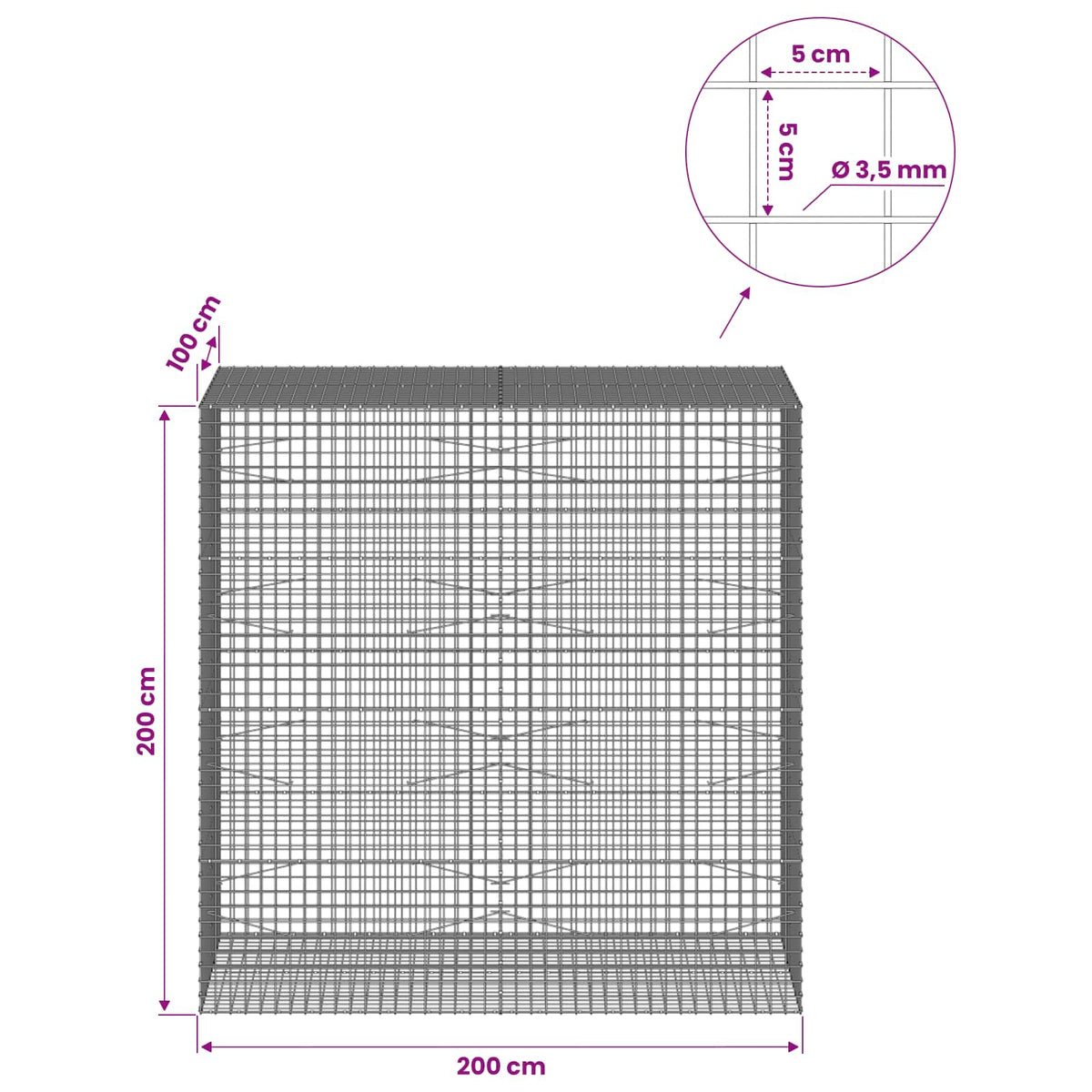 Gabion with 3.5 mm Wire and 5x5 cm Mesh 200x100x200 cm