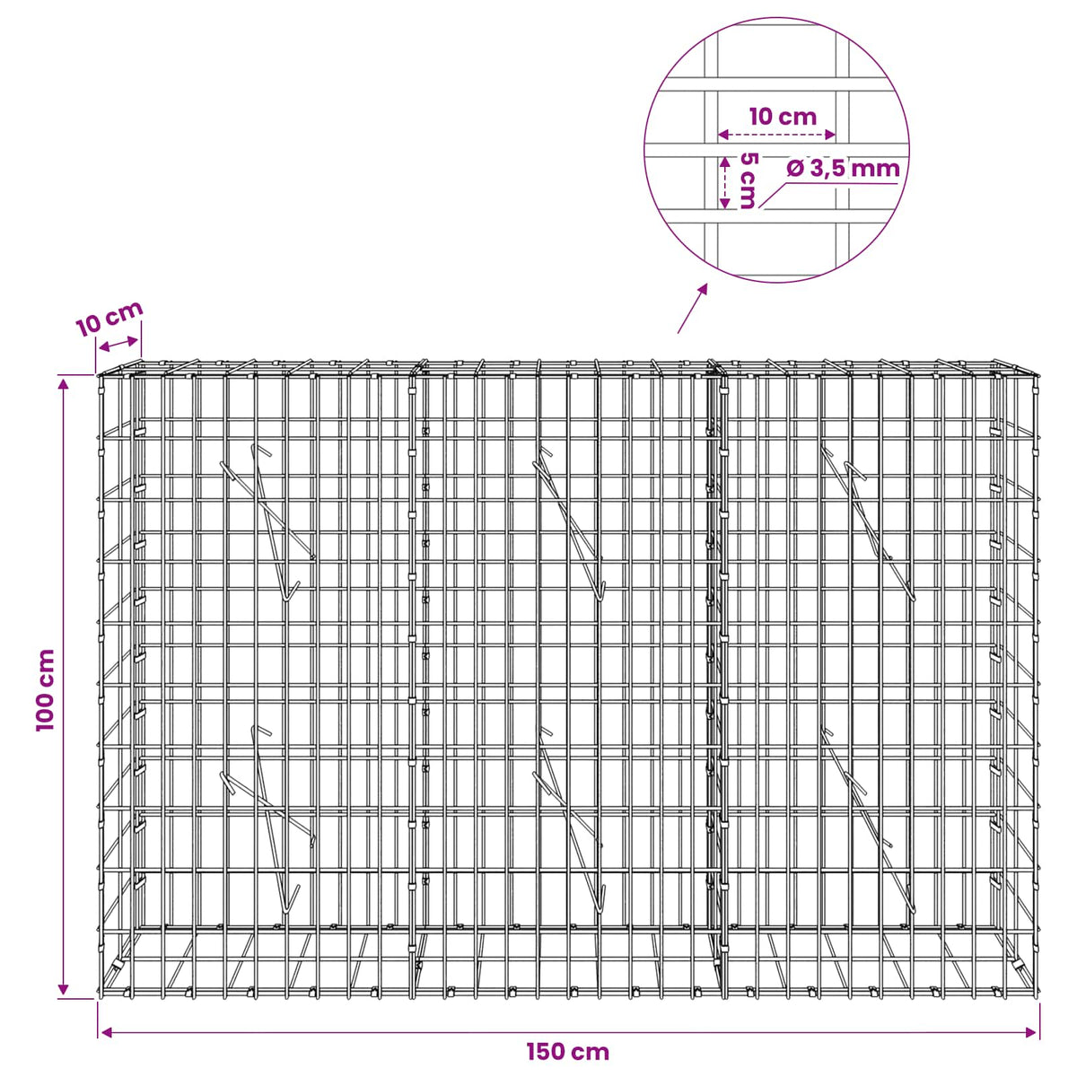 Gabion with 3.5 mm Wire and 5x10 cm Mesh 150x10x100 cm