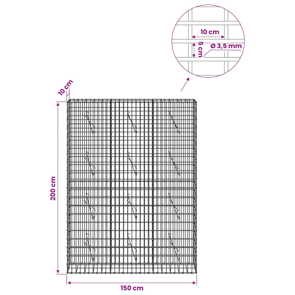 Gabion with 3.5 mm Wire and 5x10 cm Mesh 150x10x200 cm