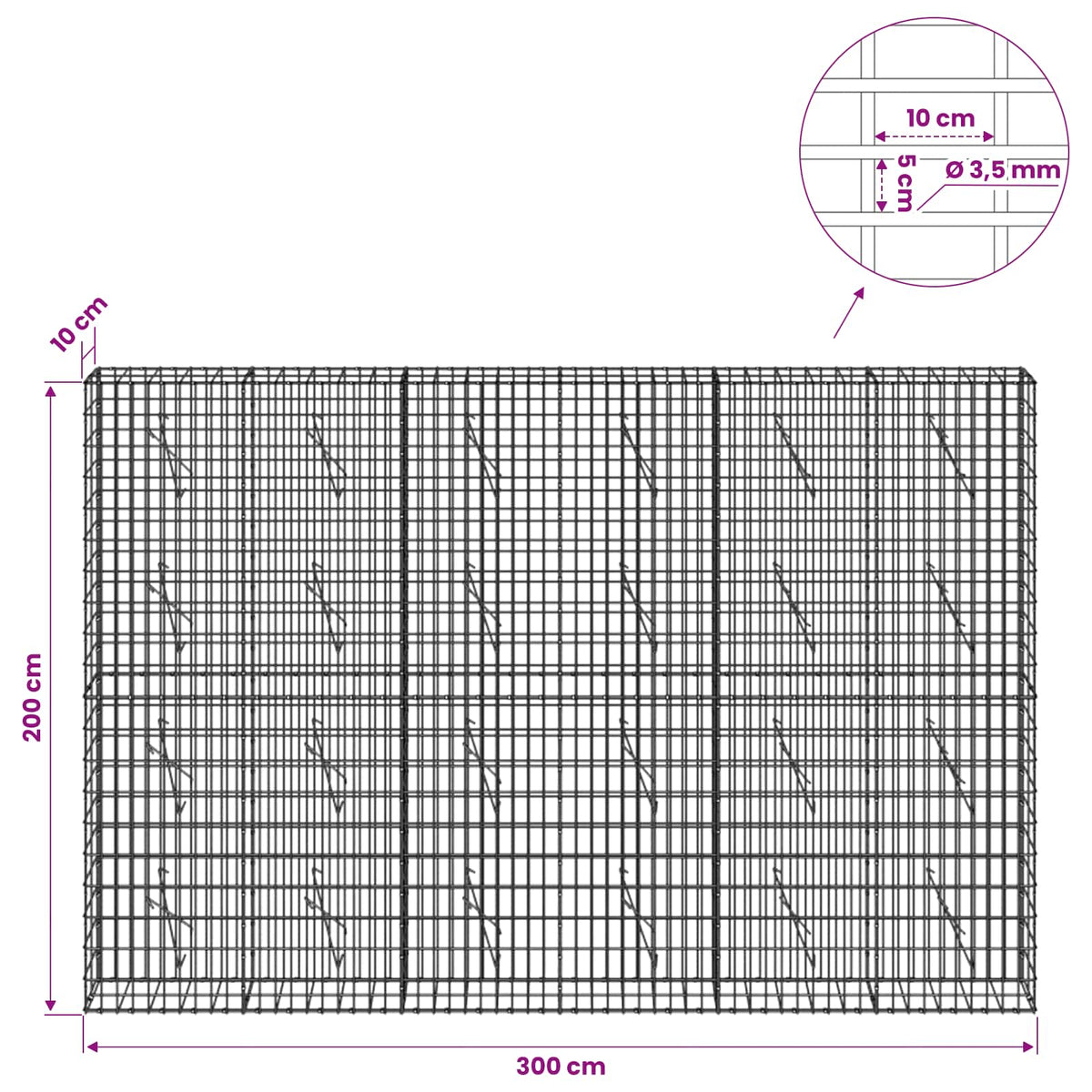 Gabion with 3.5 mm Wire and 5x10 cm Mesh 300x10x200 cm